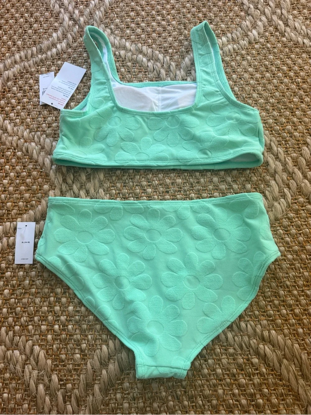 Old Navy Mint Green Floral Textured Bikini Set GIRLS size XL (14-16)